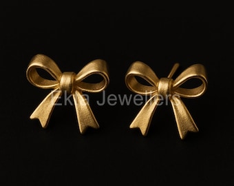 Gold Bow Stud Earrings: 18k Gold Plated 925 Sterling Silver