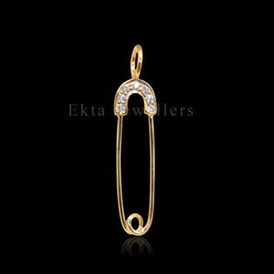 Handmade 925 Sterling Silver With Pave Diamond Safety Pin Charm Pendant Jewelry