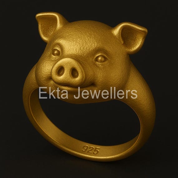 スターリングシルバーの豚の指輪：Ekta Jewellersによる手作りの動物