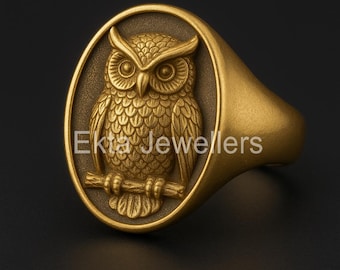 Sterling Silver Owl Signet Ring: Symbolic Wisdom Bird Jewelry