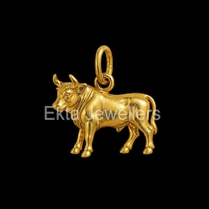 Gold Bull Pendant in 925 Sterling Silver – Ox Charm Necklace – Animal Jewelry – Taurus Zodiac Gift – Hindu Nandi Bull Pendant Women Jewelry