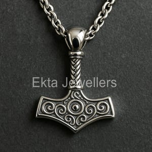 925 Sterling Silver Thor&#39;s Hammer Pendant | Mjölnir Viking Necklace | Norse Mythology Jewelry for Men