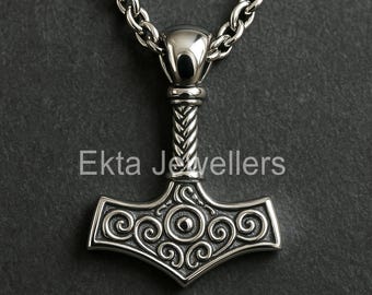 Sterling Silver Thor's Hammer Pendant: Mjolnir Viking Necklace