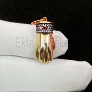 Handmade 925 Sterling Silver With Pave Diamond and Ruby Figa Hand Charm Pendant Jewelry