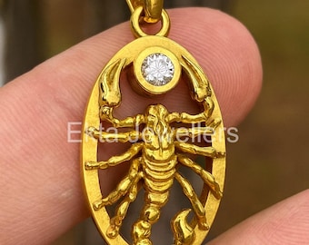 Colgante de Escorpio de Oro / Piedra CZ, Collar del Zodiaco Escorpio