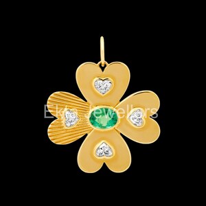 Handmade 925 Sterling Silver Pave Diamond With Tsavorite Good Luck Clover Charm Pendant Jewelry