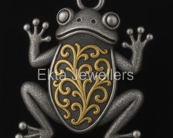Sterling Silver Frog Pendant: Gold Accent, Lucky Charm Jewelry
