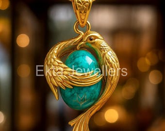 Gold Bird Turquoise Pendant Necklace | Boho Gemstone Charm