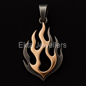 Sterling Silver Flame Pendant | Gold & Black Oxidized Fire Charm
