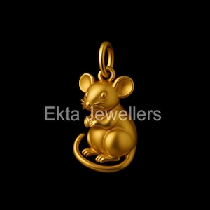 May include: A gold-colored pendant in the shape of a mouse, with large ears and a curled tail. The pendant has a loop at the top for a chain. The text "Ekta Jewellers" is visible on the image.