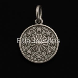 Oxidierter Sterling Silber Starburst Anhänger: Himmlische Sonne & Sterne