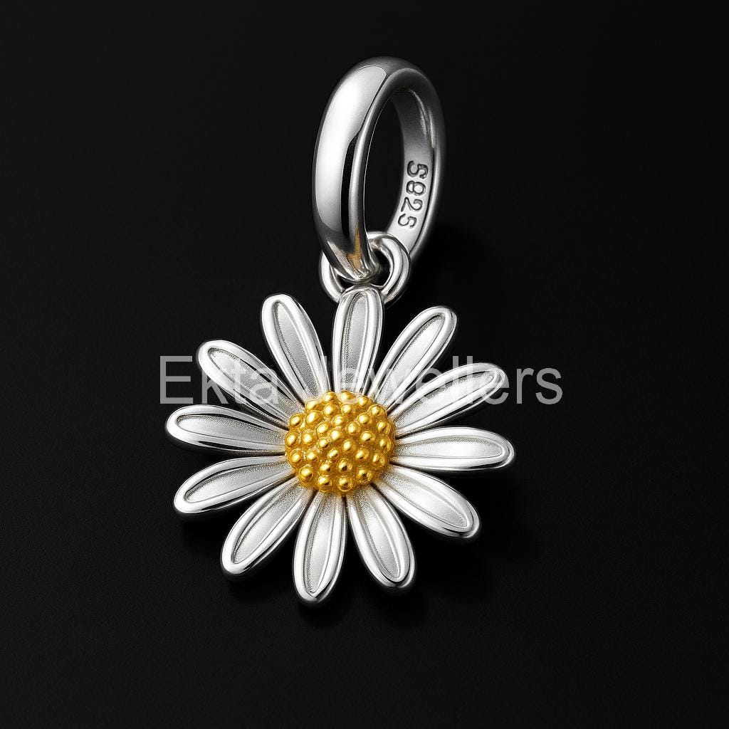 925 Sterling Silver Daisy Flower Pendant | Gold & Silver Bloom Charm ...
