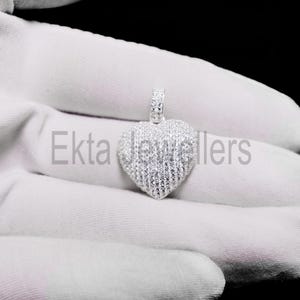 Handmade Pave Diamond Heart Charm Pendant Jewelry In Sterling Silver