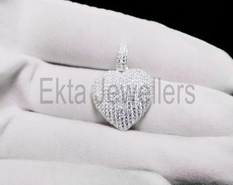 Handmade Pave Diamond Heart Charm Pendant Jewelry In Sterling Silver