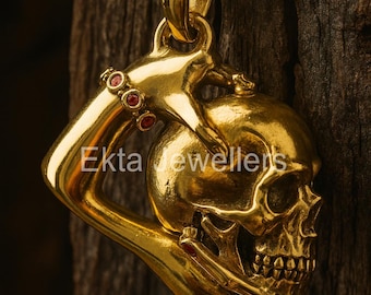 Gouden schedelhandhanger | Gotische sterlingzilveren ketting