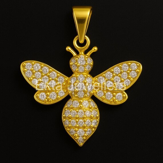 Gold-plated Sterling Silver Bee Necklace: CZ Diamond  display picture 2