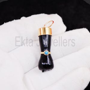 Handmade 925 Sterling Silver With Black Onyx And Turquoise Figa Hand Charm Pendant Jewelry