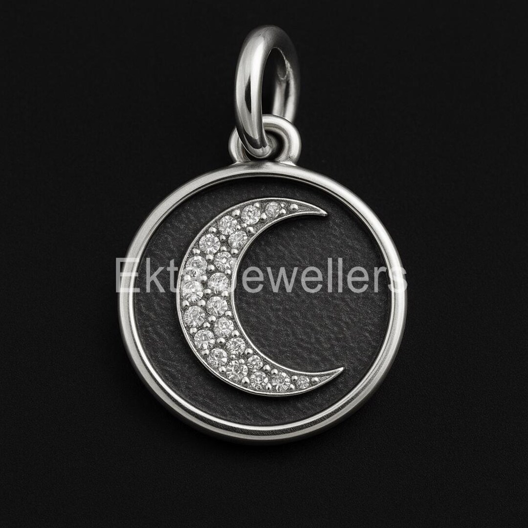CZ Crescent Moon Pendant: 925 Sterling Silver Celestial Charm - Etsy