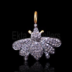 Handmade 925 Sterling Silver With Pave Diamond Honey Bee Charm Pendant Jewelry