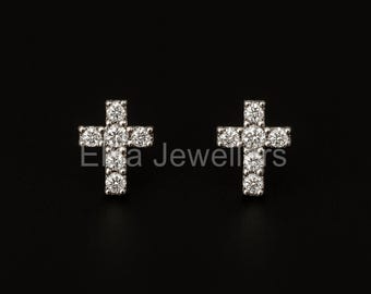 Boucles d'oreilles croix en argent sterling : Bijoux de foi en cristal CZ