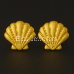 Gold Plated Sterling Silver Seashell Stud Earrings - Beach Jewelry
