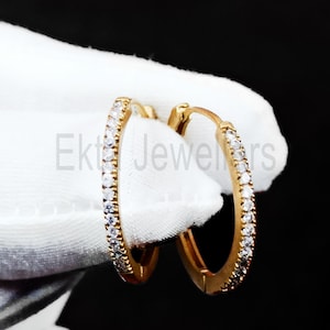 Handmade 925 Sterling Silver With Pave Diamond Hoop Earrings Jewelry