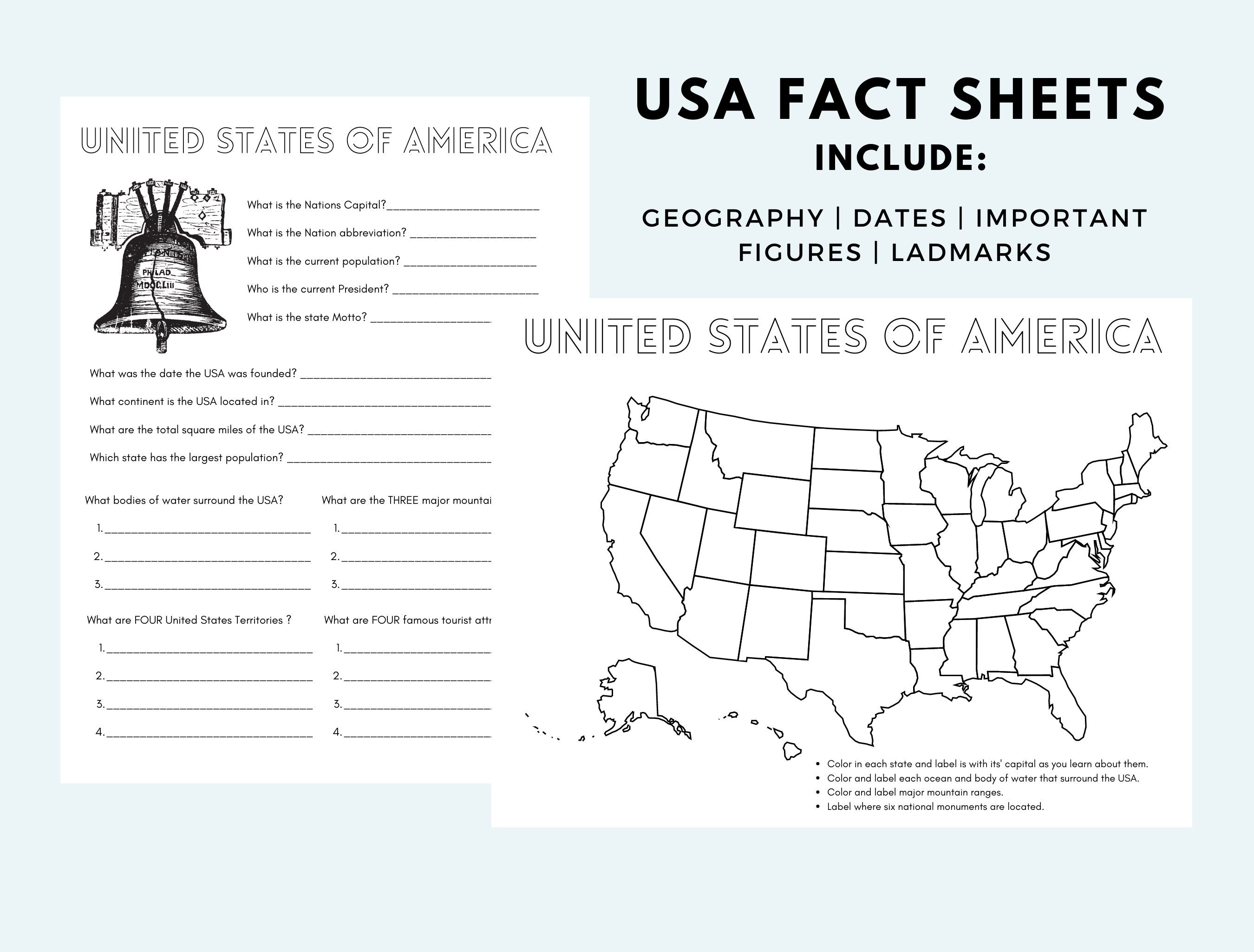USA State Fact Sheets - Etsy