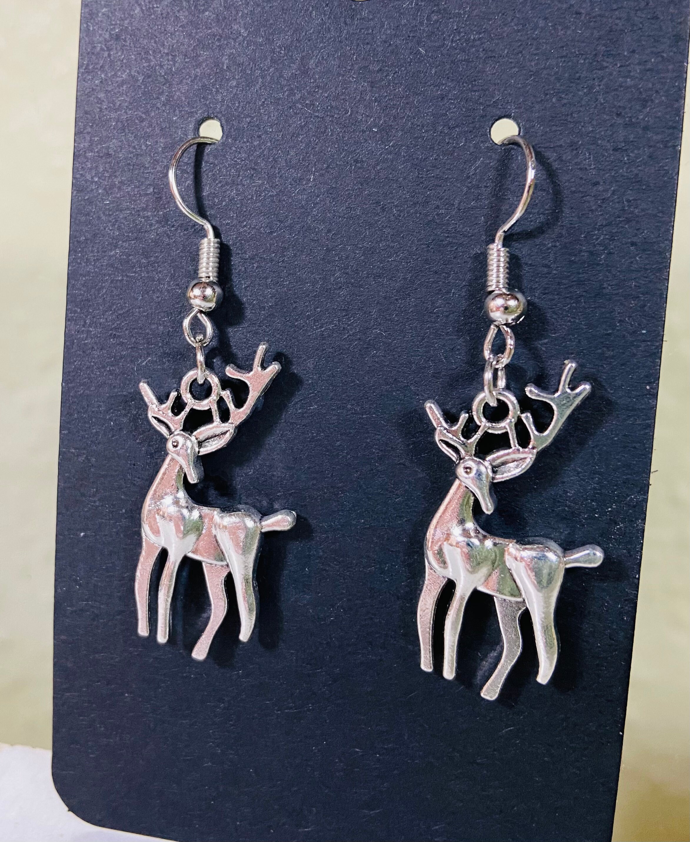 Silver Deer Earrings Etsy