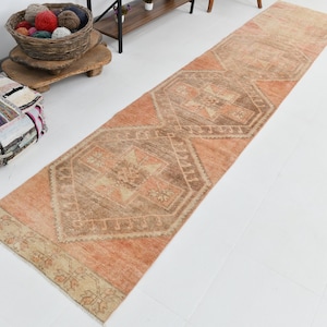 3x13 TURKISH VINTAGE RUNNER, Oushak Handmade Wool Rug, 3x13 Rug, 3x13 Runner Rug, Unique Rug, Bohemian Runner, Vintage Carpet (12.11x2.7ft)
