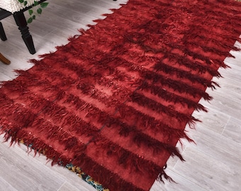 Handmade Turkmen Tribal Turkish Tulu Rug, Vintage Wool Kilim Area Rug (8'0"x4'0") | Natural Dyes - Soft