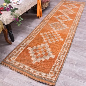Vintage Turkmen Tribal Turkish Runner Rug (10.0x2.9 ft), Kitchen, Hallway Runner Rug