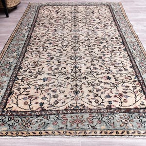 Tapete turcomano tribal oriental feito à mão em lã (6x9), tapete vintage desbotado. imagem 3