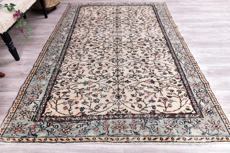Tapete turcomano tribal oriental feito à mão em lã (6x9), tapete vintage desbotado. imagem 3