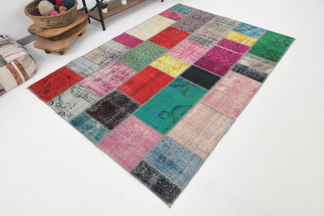 Turkish Patchwork Rugs Turkish Patchwork Wool Rug: Vintage Anatolian Handmade (7.11x5.8 Ft) - Etsy