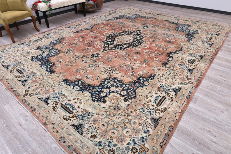 Oversize Vintage Turkish Wool 10x14 Muted Rug, Bedroom rug, Living Room Rug image 1