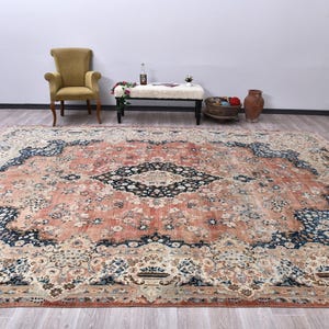 Oversize Vintage Turkish Wool 10x14 Muted Rug, Bedroom rug, Living Room Rug image 3