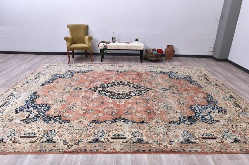Oversize Vintage Turkish Wool 10x14 Muted Rug, Bedroom rug, Living Room Rug image 3