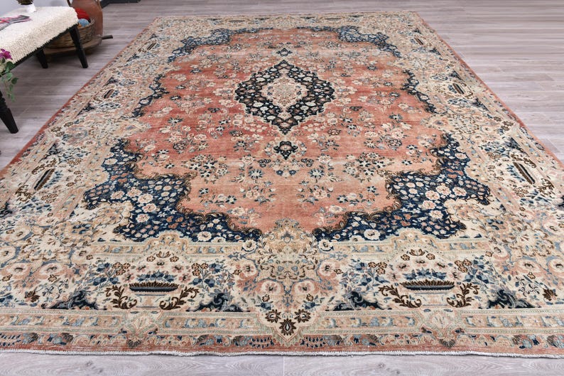 Oversize Vintage Turkish Wool 10x14 Muted Rug, Bedroom rug, Living Room Rug image 4
