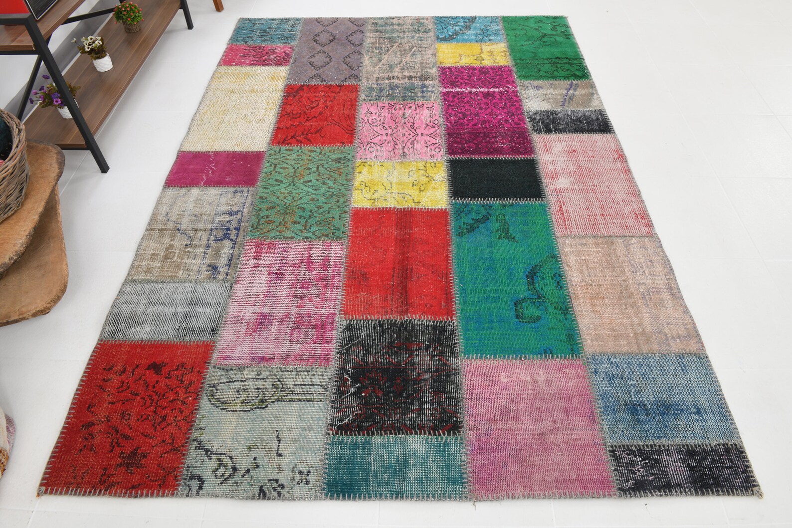 Turkish Patchwork Rugs Turkish Patchwork Wool Rug: Vintage Anatolian Handmade (7.11x5.8 Ft) - Etsy