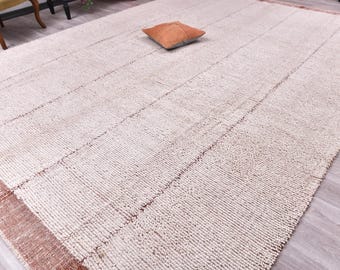 Handgemaakt Turks wollen vloerkleed van 10x14 meter, in een ingetogen Turkmeense tribale vintage stijl, geschikt voor keuken of hal.