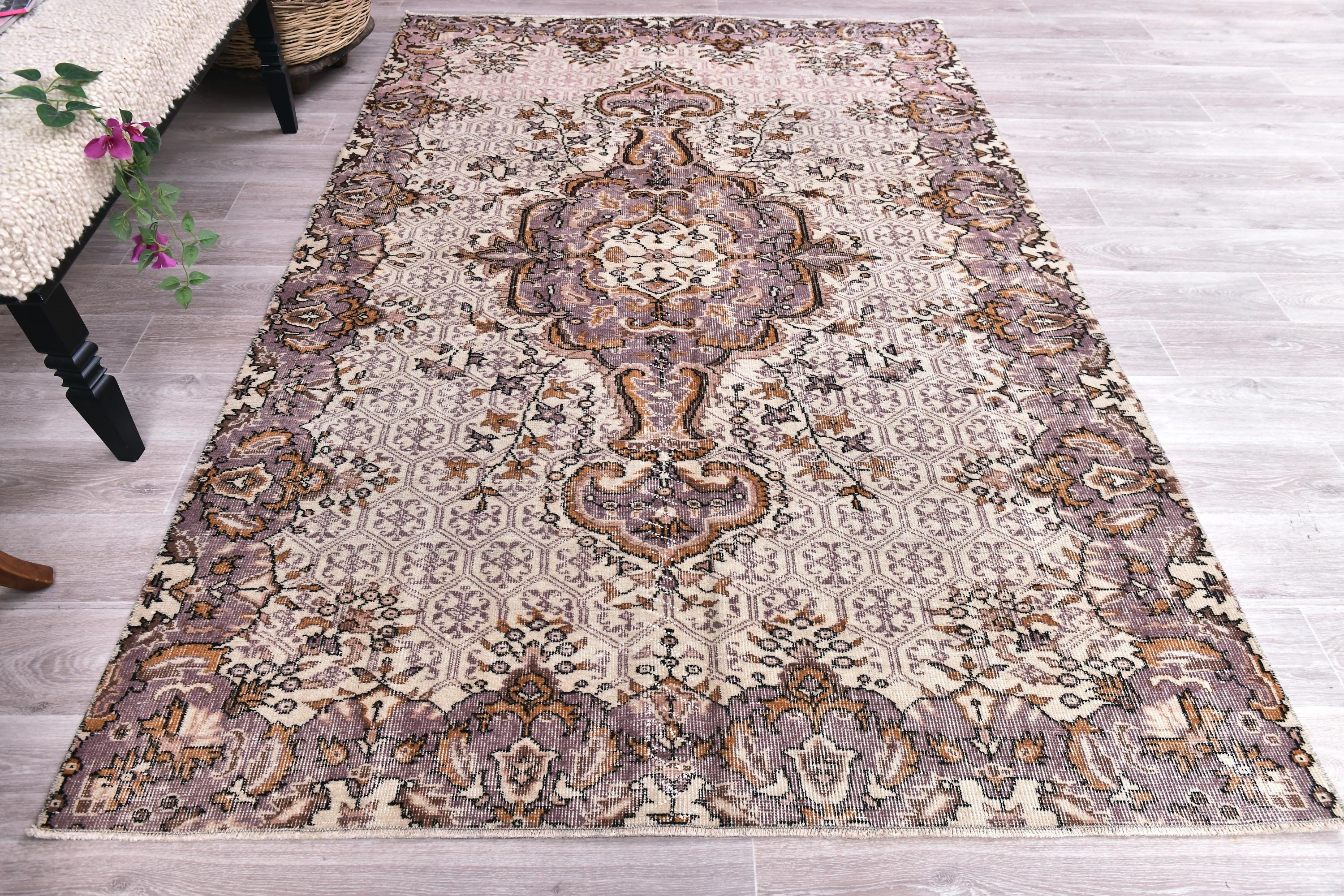 5x8 TURKISH VINTAGE Rug,5x8 Vintage Rug,oushak Handmade Wool Rug