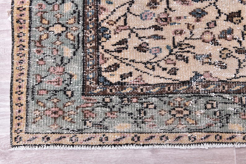 Tapete turcomano tribal oriental feito à mão em lã (6x9), tapete vintage desbotado. imagem 8