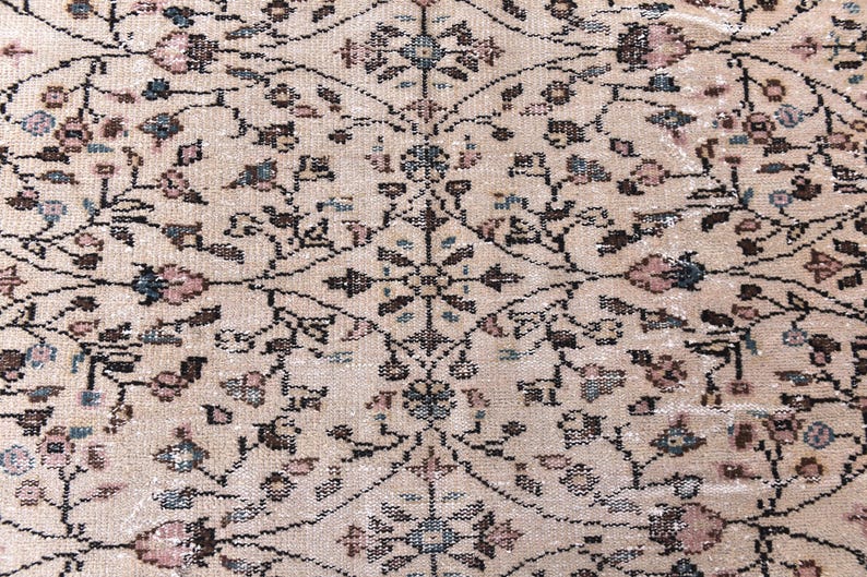 Tapete turcomano tribal oriental feito à mão em lã (6x9), tapete vintage desbotado. imagem 6