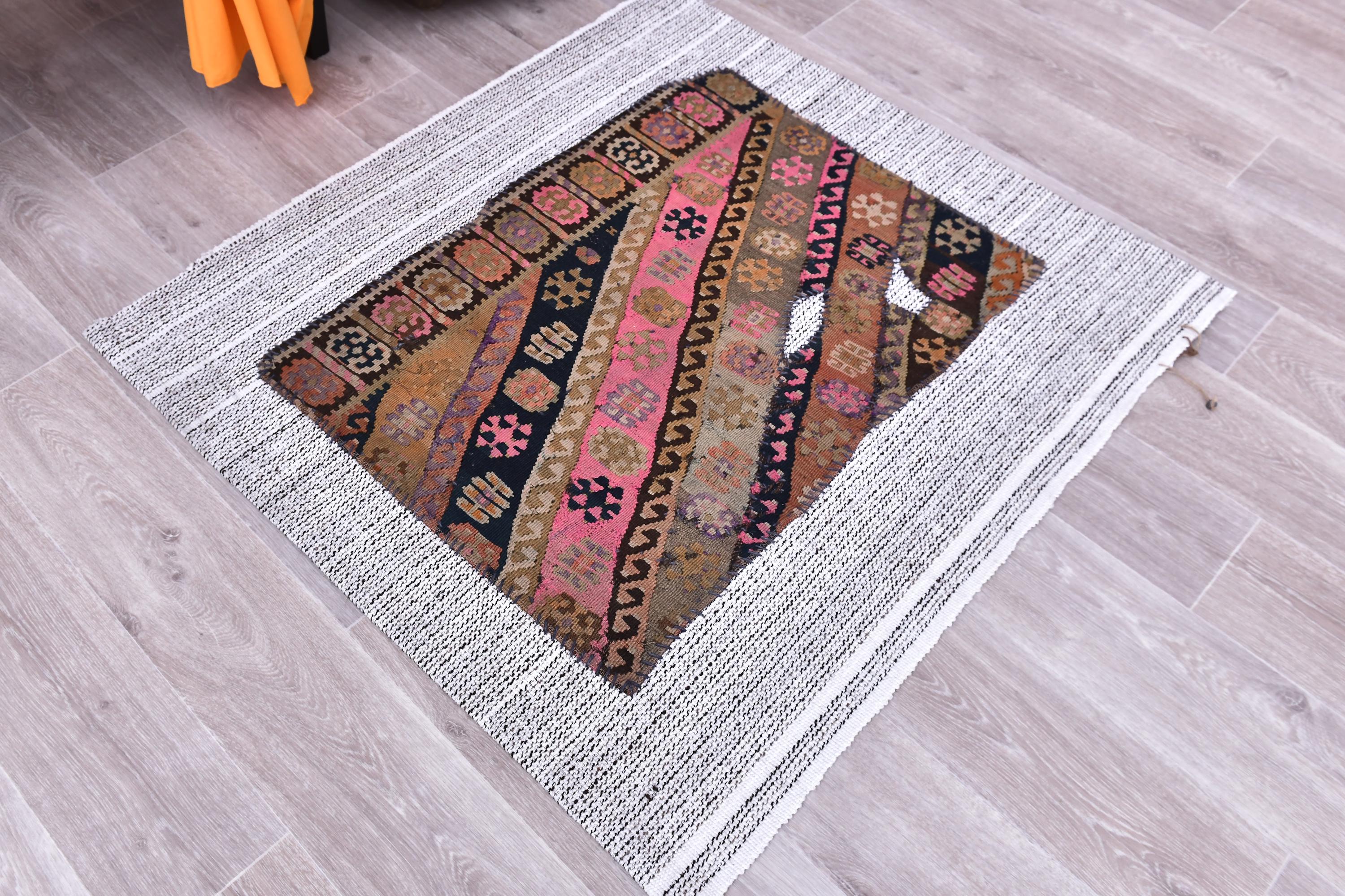 Handmade Turkish Wool Kilim Rug, Vintage Anatolian Doormat