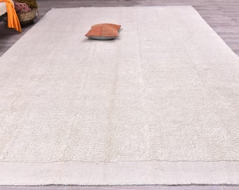 10x14 Turkse vintage wollen vloerkleed: handgemaakt beige vloerkleed | jute kilim vloerkleed - op maat gemaakt en wasbaar