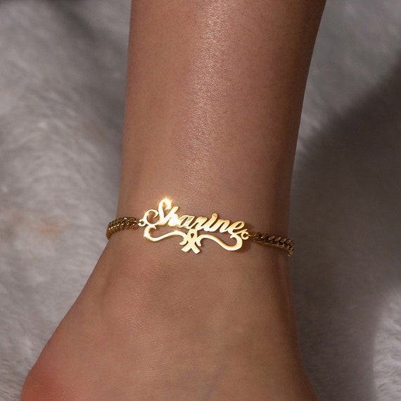 Gold nameplate anklet deals