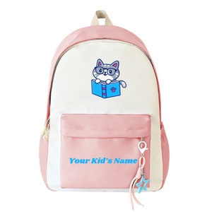 Sac à dos en nylon, sac à dos livre chaton, sac à dos personnalisé pour la rentrée des classes, cartable étudiant, sac à dos scolaire, sac à dos étudiant,