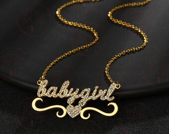 Rhinestone Custom Name Necklace: 18K Gold Personalized Text