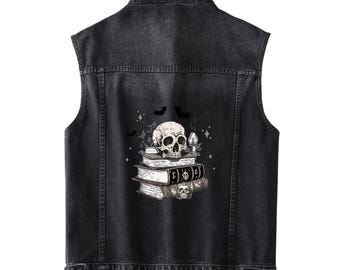 Punk Skull Denim Vest: Sleeveless Zipper Jacket, Custom Matching Vest