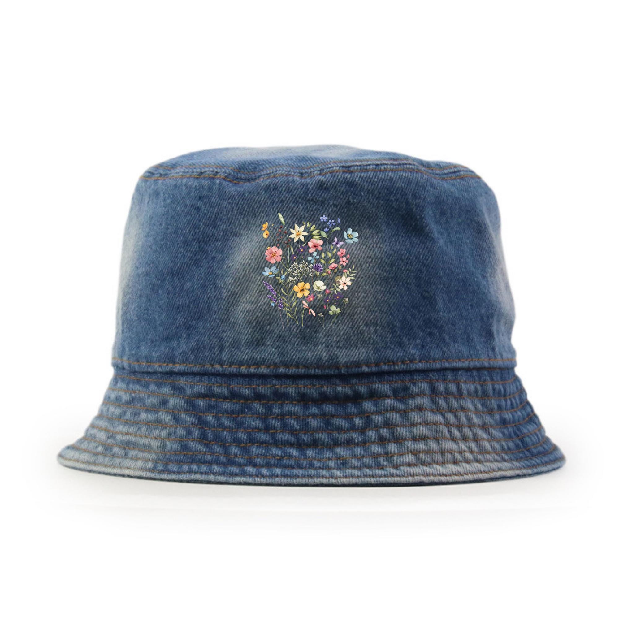 Custom Womens Floral Denim Bucket Hat, Personalized  display picture 1